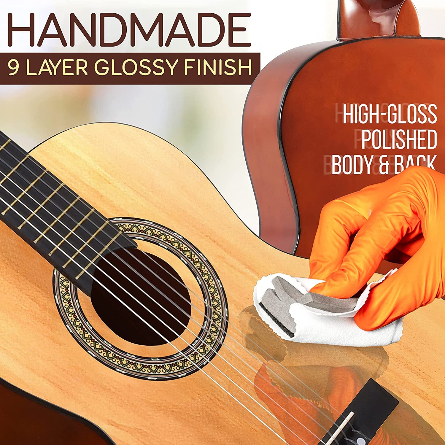 Junior Size 3/4 Acoustic Guitar Kit, Ideal for Kids and Adults, 36" Natural Gloss Finish