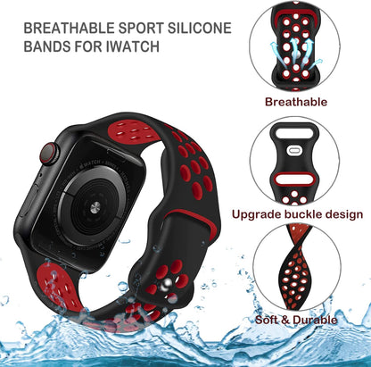 Breathable Silicone Sport Replacement Wristband Strap for Apple Watch Series 8/7/6/5/4/3/2/1/SE/Ultra for 49/45/44/42/41/40/38mm Models - 
