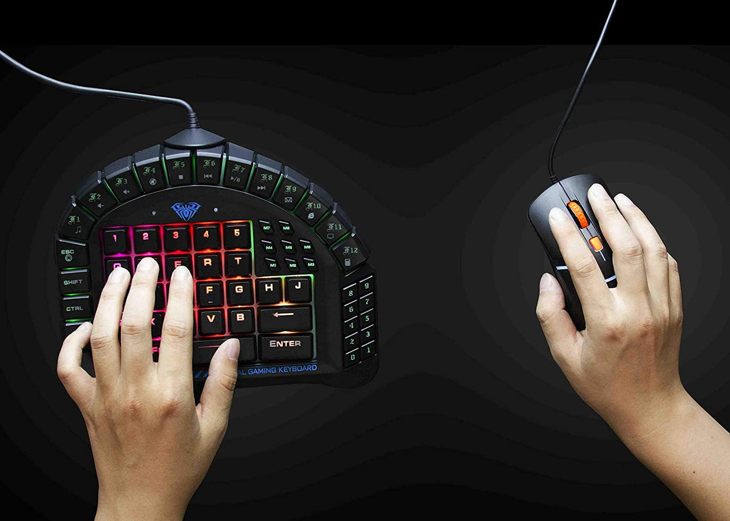 Ergonomic One-Handed Mechanical Gaming Keyboard with Blue Switches, Customizable RGB Backlit Effects, Programmable Macro Keys, and Detachable Wrist Rest