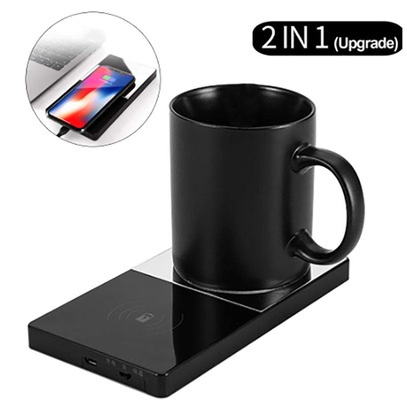Wireless Electric Mug Cup Warmer with 2-in-1 Heating and Charging Function for Home and Office Use - Ideal for Coffee and Milk
