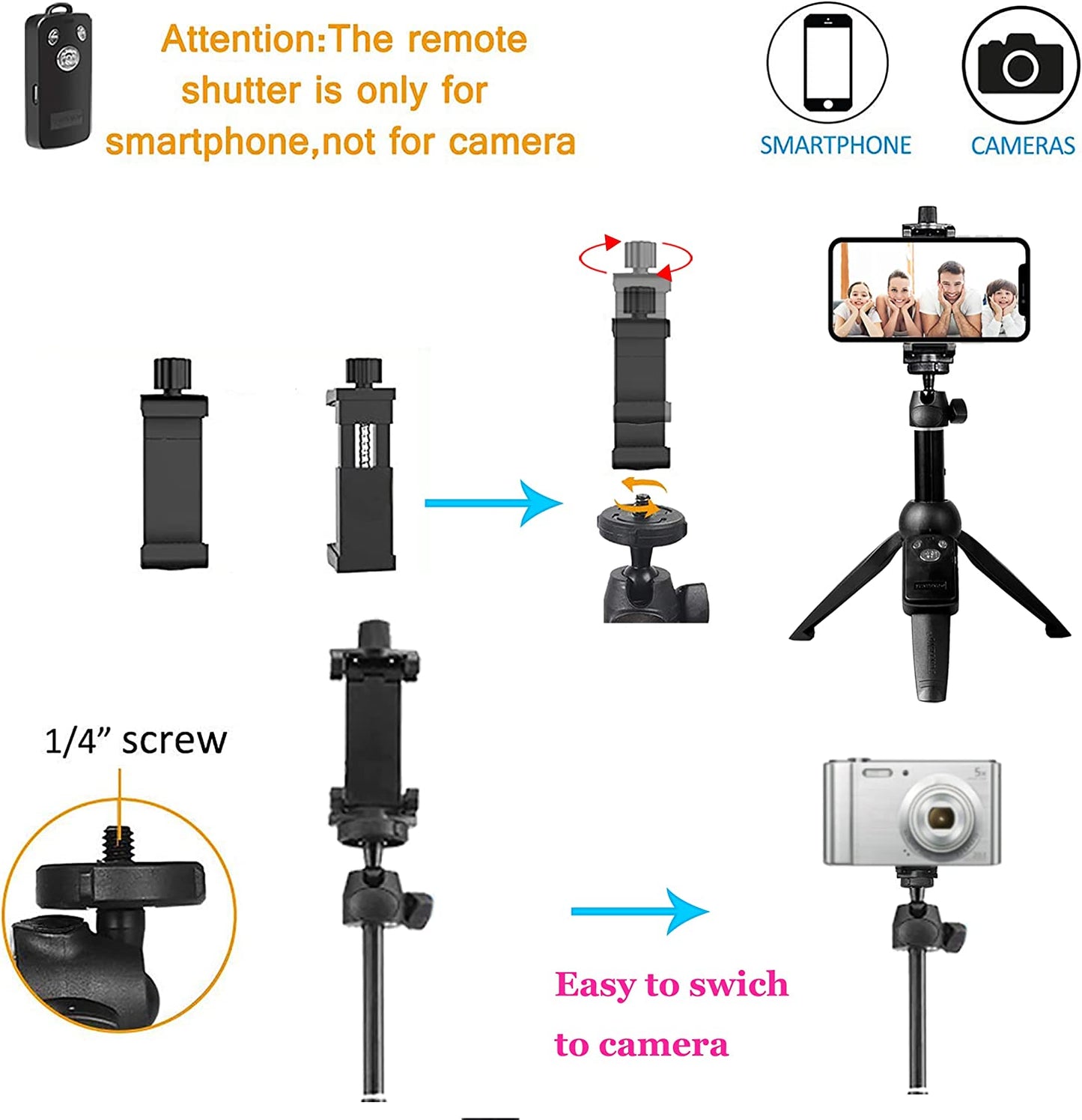 Compact 40 Inch Aluminum Alloy Selfie Stick Phone Tripod with Wireless Remote Shutter, Compatible with iPhone 11 Pro Max, Xr, X, 8, 7, 6 Plus and Android Smartphones