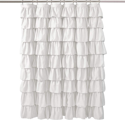 Ruffle Shower Curtain by Lush Decor | Vintage Chic Farmhouse Style Design with Floral Textured Pattern, White, 72" X 72"