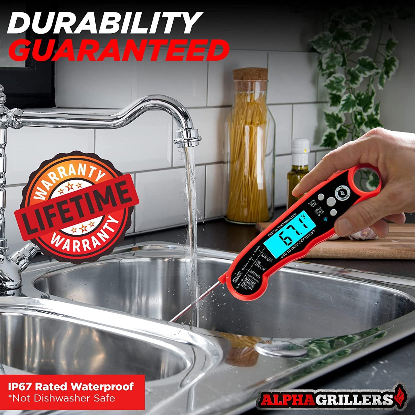 High-Quality Waterproof Instant Read Thermometer for Grilling and Cooking. Ultra-Fast, Backlit, and Calibrated Digital Food Probe Ideal for Kitchen, Outdoor Grilling, and BBQ.