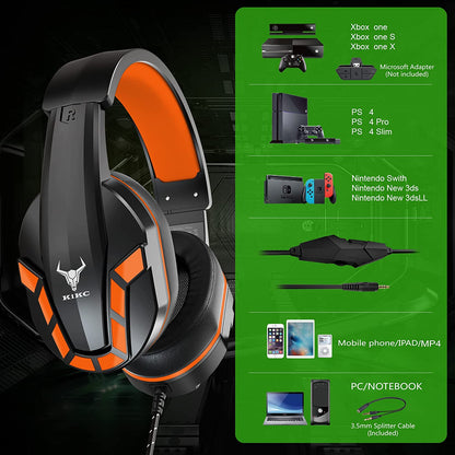 PS4 Gaming Headset with Mic for Xbox One, PS5, PC, Mobile Phone and Notebook, Controllable Volume Gaming Headphones with Soft Earmuffs for Kid