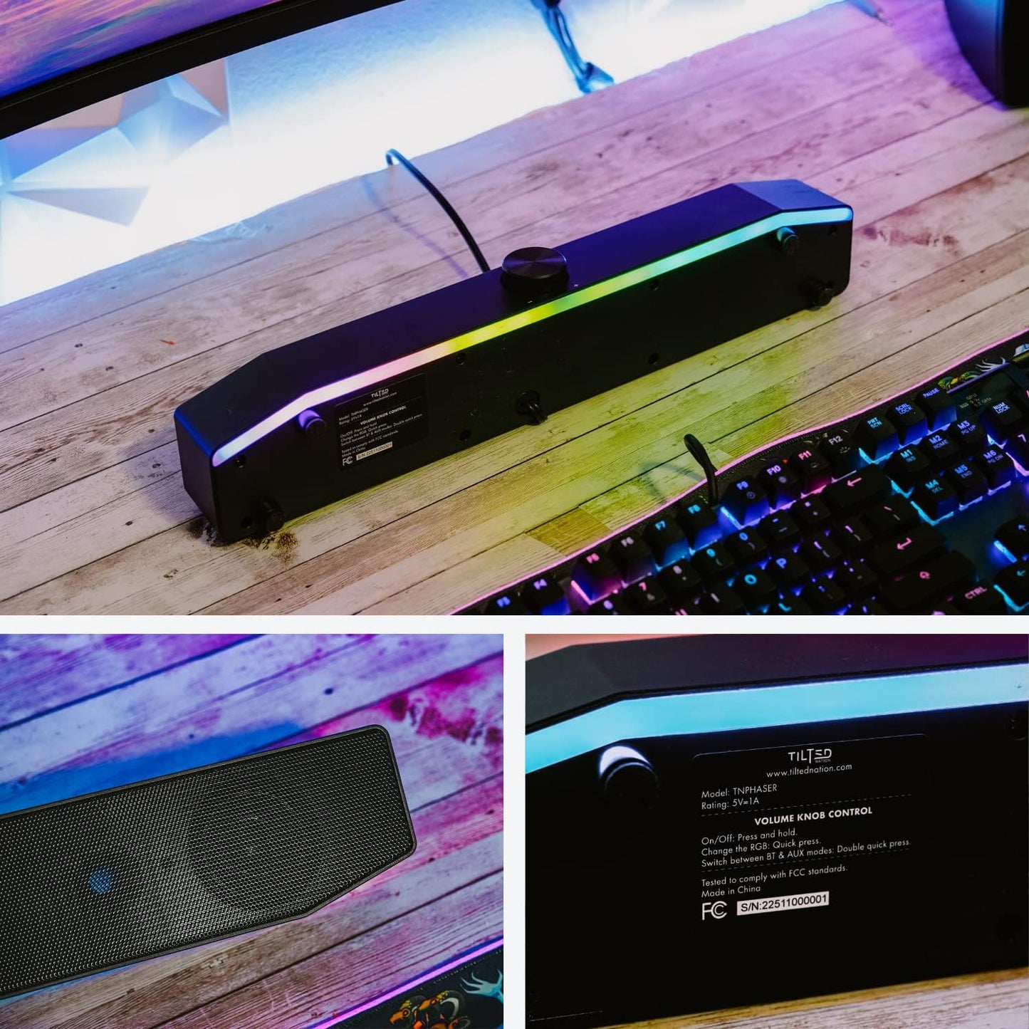 Computer Soundbar for Desktop, Wired & Wireless USB RGB Gaming Soundbar for PC, Sound Bar for PC with Hifi Audio, Bluetooth 5.0, 3.5 AUX