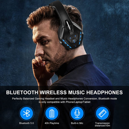 Wireless Bluetooth Gaming Headset with Detachable Noise Canceling Mic, Wired Connectivity for PS4, Xbox One, PC, Nintendo Switch, Mobile Devices - Up to 40 Hours Battery Life"