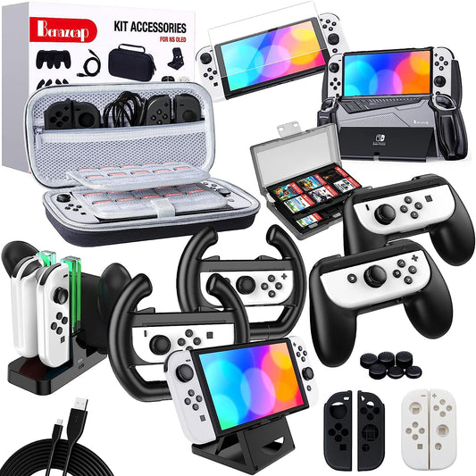 21-in-1 Travel Accessory Kit for Nintendo Switch OLED, Including Carry Case, Screen Protector, Joy-Con Grips, and More
