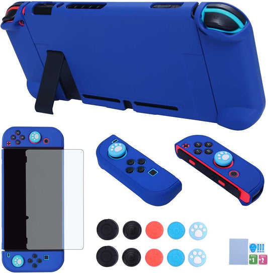 Dockable Protective Case for Nintendo Switch, 3 in 1 Cover with Screen Protector and Thumb Grips - Dark Blue