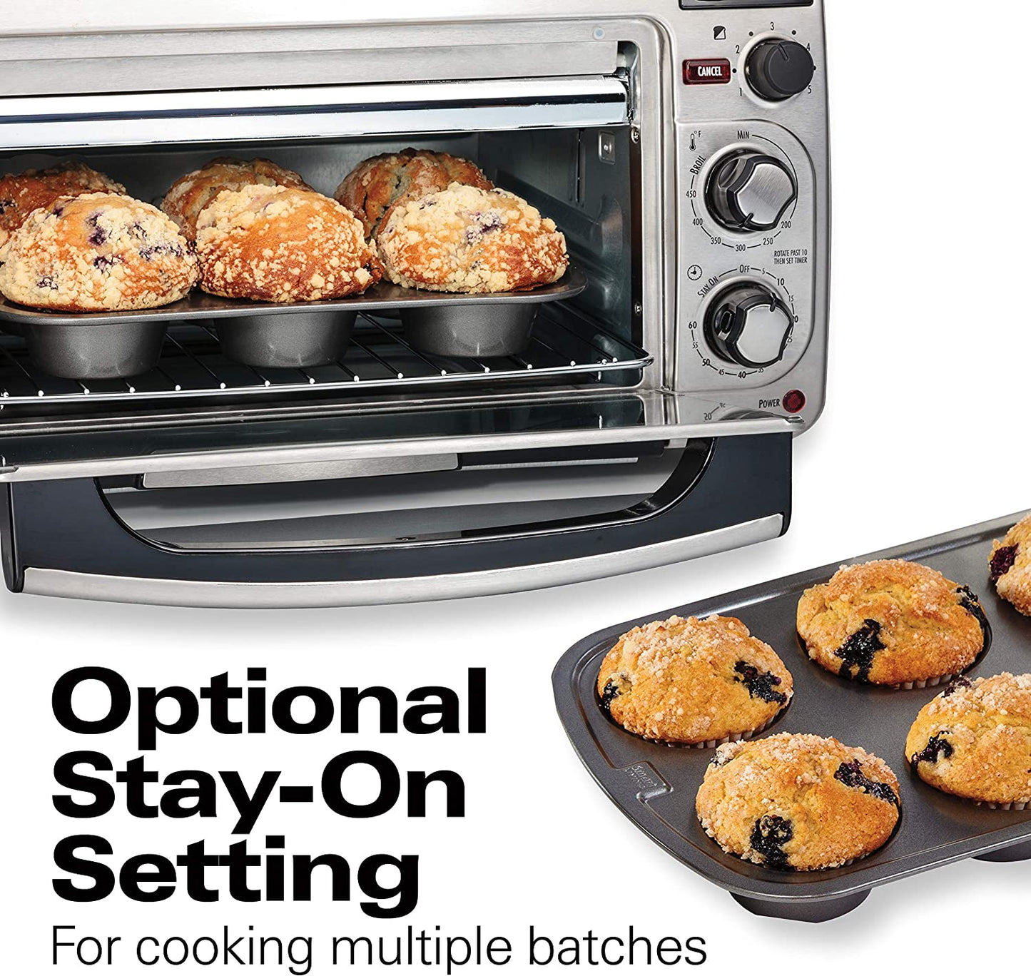 Multifunctional Stainless Steel Countertop Toaster Oven with Long Slot 2 Slice Toaster, 60 Minute Timer, Automatic Shut Off, and Shade Selector