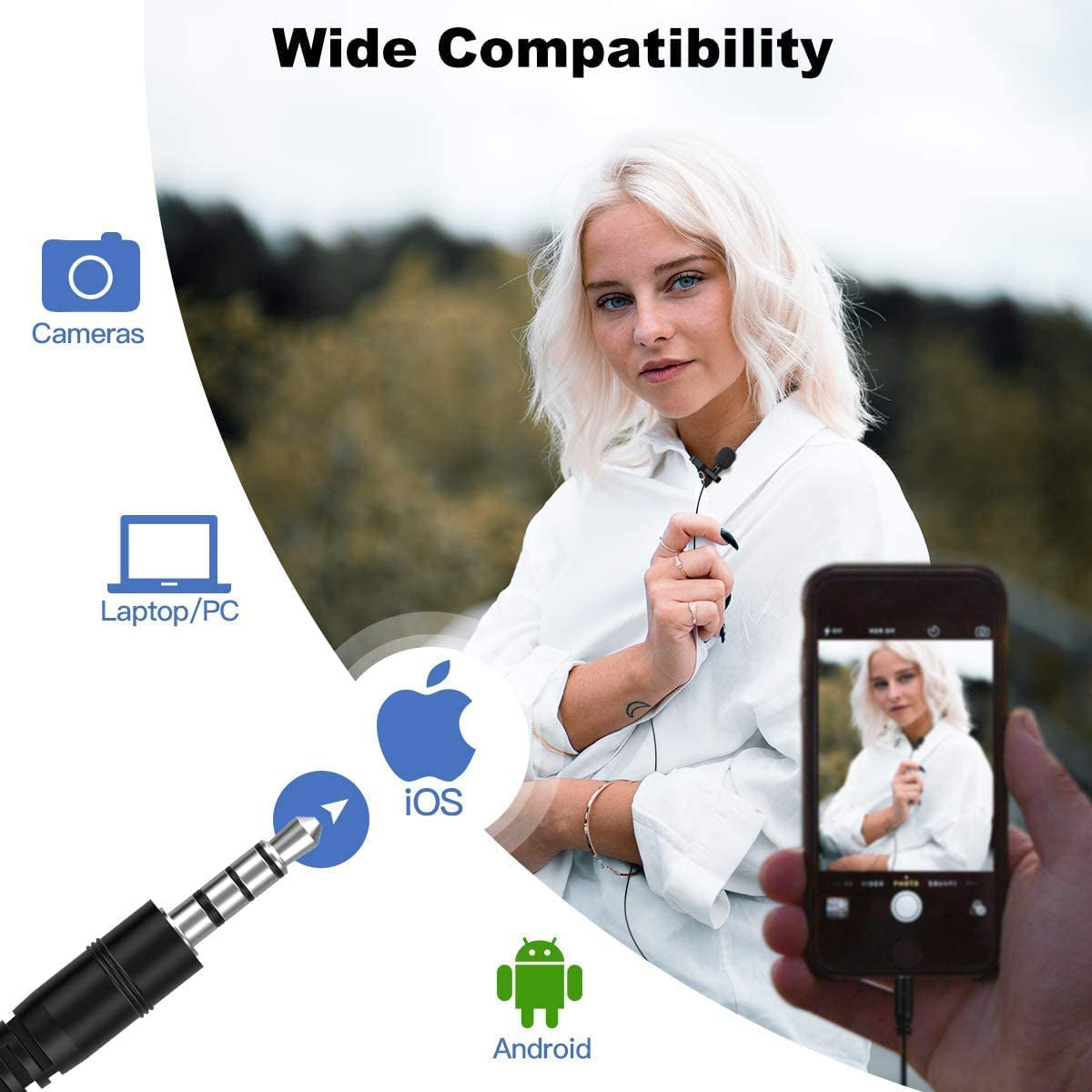 Lavalier Microphone, Moman S6E Mini Lapel Mic Omnidirectional Condenser for 6M 360°Recording for Smartphone Camera PC Laptop Youtube Interview Video Vlogging, Lavalier-Microphone-Lapel-Phone-Camera