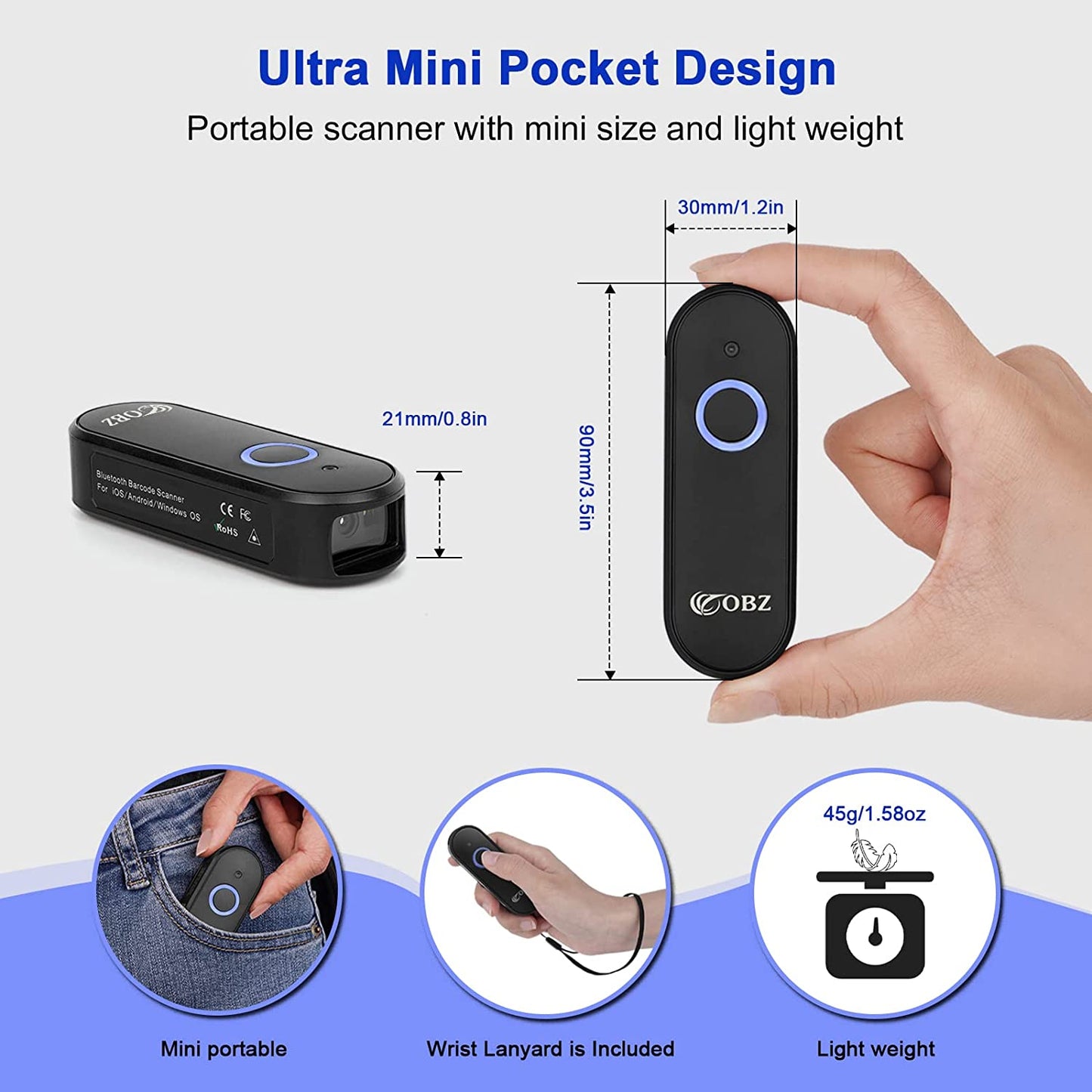 Portable Mini 2D Wireless Barcode Scanner - 2.4G & Bluetooth Connectivity for iOS, Android, Windows PC - Ideal for Store, Warehouse, Inventory, and Library Management