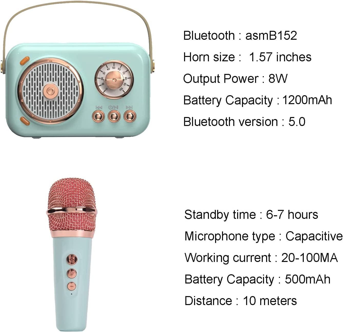 Home Karaoke Machine - Portable Bluetooth Speaker with Microphone Set, Retro Design for Kids and Adults, Ideal for Home Parties and Birthdays - Blue