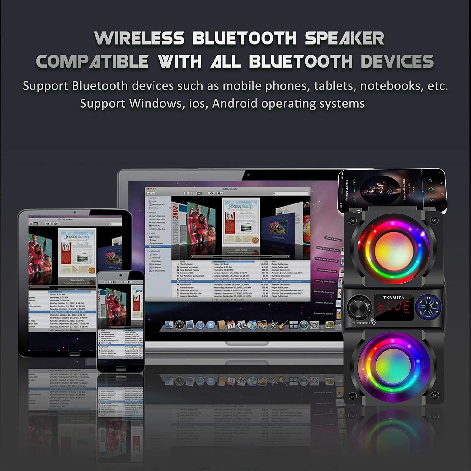 High-Quality Portable Bluetooth Speaker with Colorful Lights, Powerful Subwoofer, FM Radio, MP3 Player, Bluetooth 5.0, and Loud Stereo Sound for Home, Outdoor, Party, and Camping