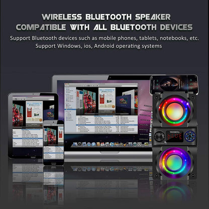 High-Quality Portable Bluetooth Speaker with Colorful Lights, Powerful Subwoofer, FM Radio, MP3 Player, Bluetooth 5.0, and Loud Stereo Sound for Home, Outdoor, Party, and Camping