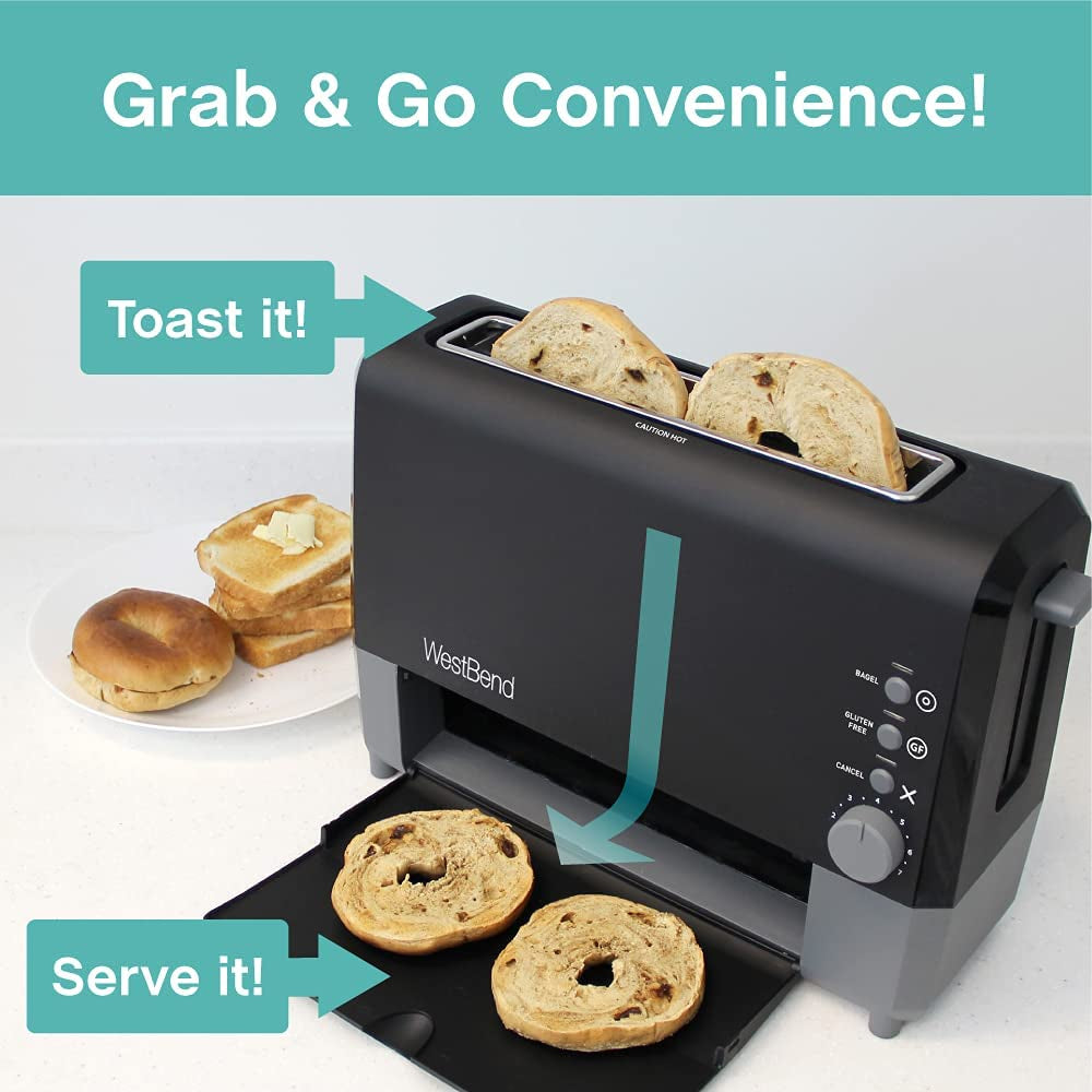 Quikserve 2-Slice Toaster with Wide Slot, Bagel and Gluten-Free Settings, Cool Touch Exterior, Removable Serving Tray - Black
