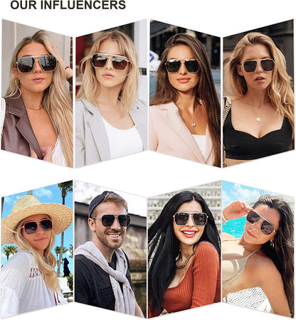 Retro Oversized Square Polarized Sunglasses for Women and Men Vintage Shades UV400 Classic Large Metal Sun Glasses