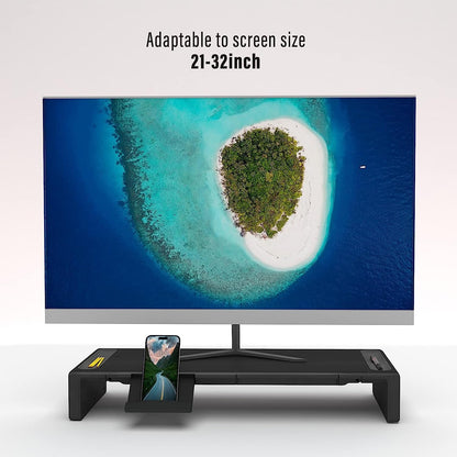 Foldable Monitor Stand Riser with Adjustable Height, Storage Drawer, Pen Slot, Phone Stand for Computer, Desktop, Laptop, Space-Saving Design
