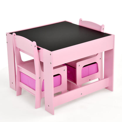 Children's Table and Chairs Set with Built-in Storage, Blackboard, and Whiteboard for Drawing