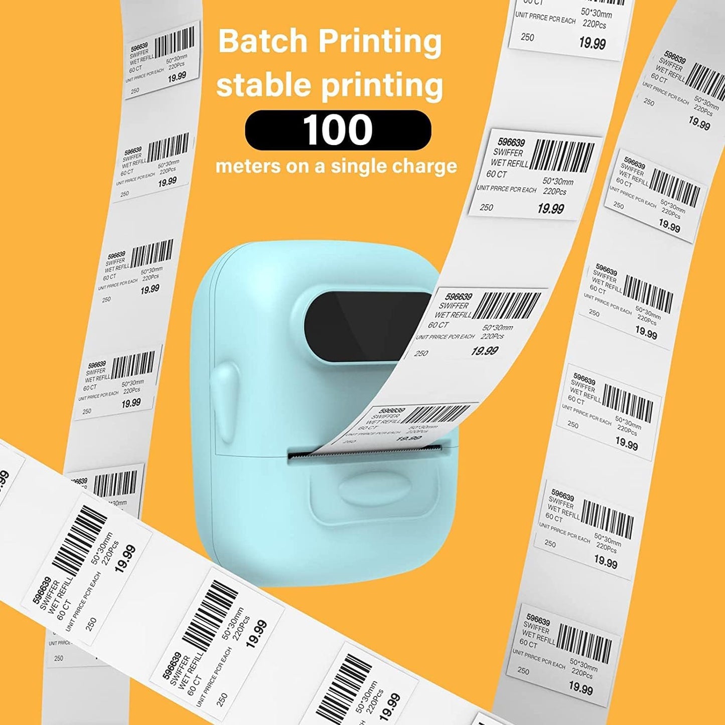 Portable Bluetooth Thermal Label Maker Machine with Barcode Printer Ideal for Retail, Small Business, and Home Office Use - Includes 1 Roll of Blue Labels"