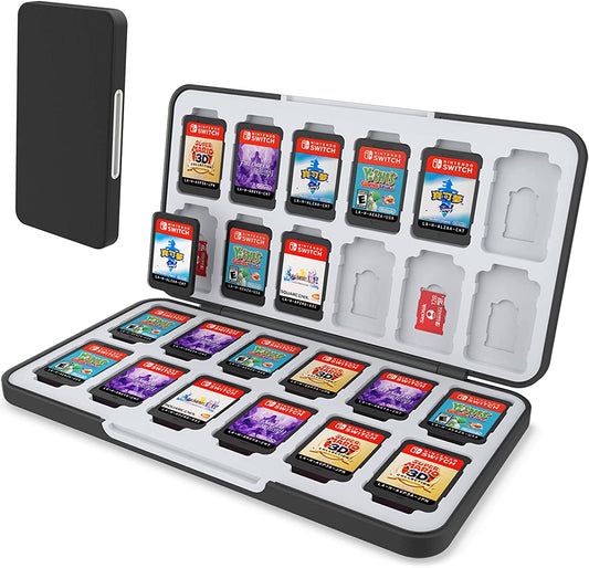 Portable Game Card and Micro SD Memory Card Storage Case for Nintendo Switch and Switch OLED - 24 Game Card Slots and 24 Micro SD Card Slots - Black
