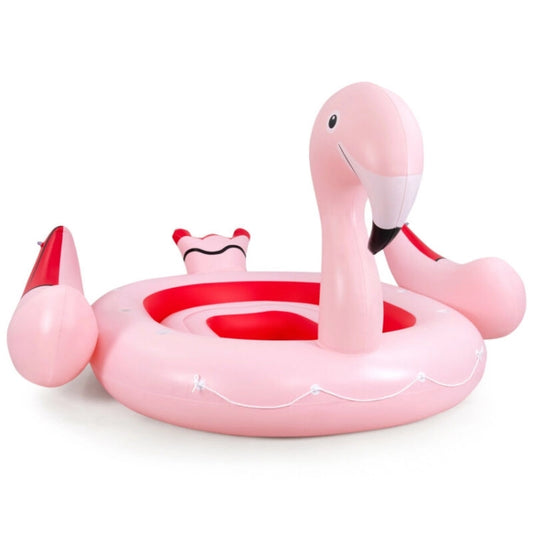 Inflatable Flamingo Floating Island with 6 Cup Holders - Suitable for Pool and River, Accommodates 6 People