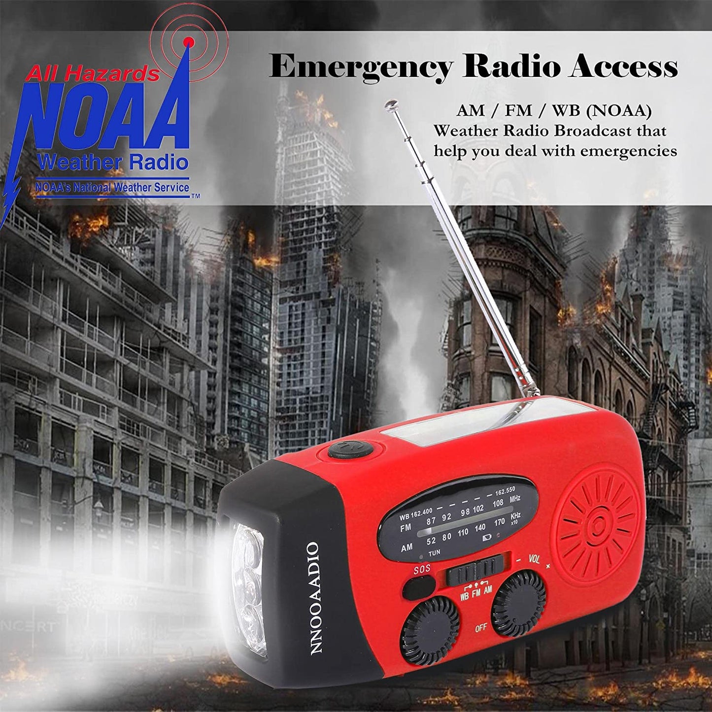 2000mAh Portable Emergency Weather Radio with SOS Alarm, Hand Crank and Solar Battery Charging, NOAA AM/FM, Cell Phone Charger & Survival Kit 
