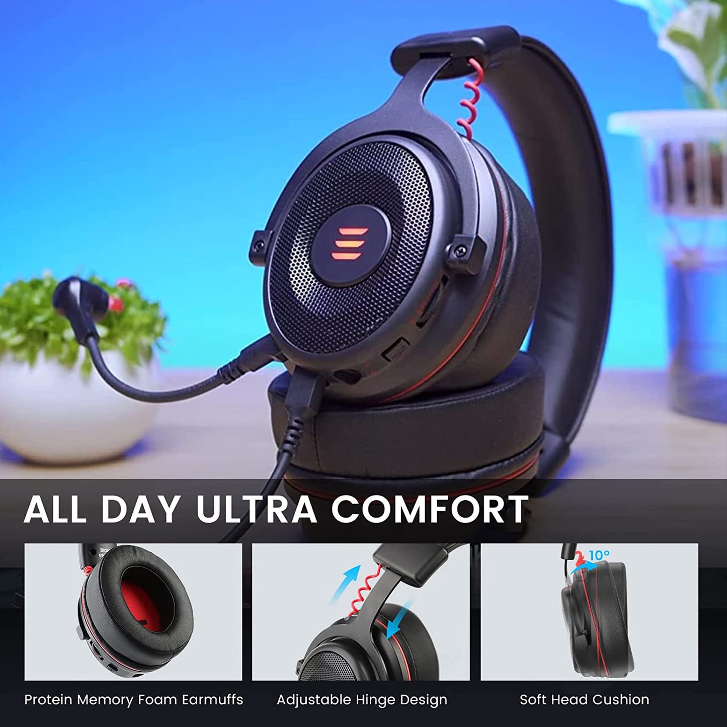 Professional USB Gaming Headset for PC with Detachable Noise Cancelling Mic and Immersive 7.1 Surround Sound