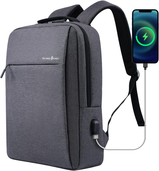 Laptop Backpack 15.6 Inch, Business Slim Durable Laptops Travel Backpacks with USB Charging Port, College Backpacks Computer Bag Gifts for Men and Women Fits Notebook (Grey)