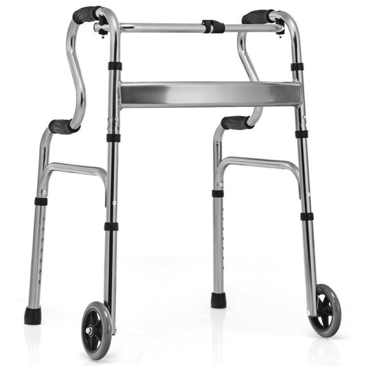 Foldable Walker with Adjustable Height, Smooth Rolling Wheels, and Dual-Level Armrests