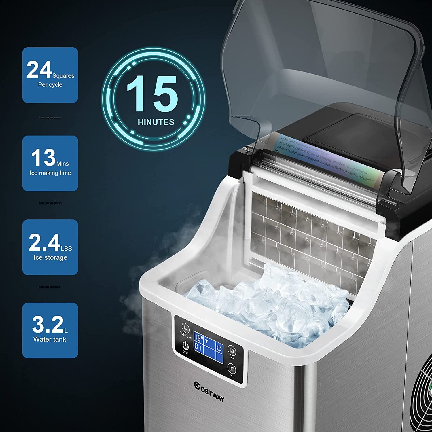 Portable Countertop Ice Maker with Auto Self-Cleaning Function, Rapid Ice Production - 40LBS/24H, Top Inlet Hole, Includes Ice Scoop and Basket - Ideal for Home, Office, and Party Use