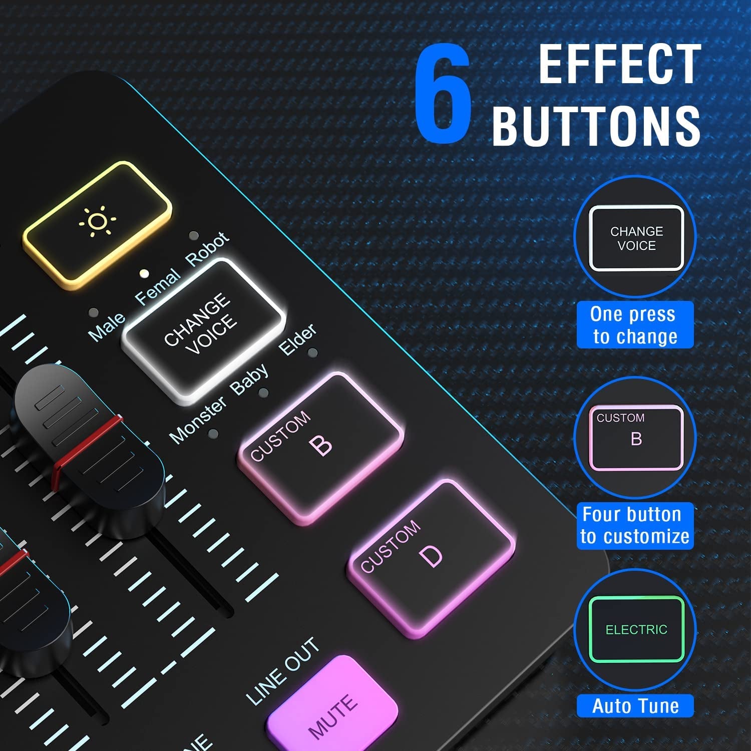 Streaming RGB PC Mixer with XLR Microphone Interface, Independent Control, Volume Fader, and Mute Button - Enhance Your Gaming Audio Experience with 48V Phantom Power for Podcasts, Vocal Recordings, and Game Voiceovers