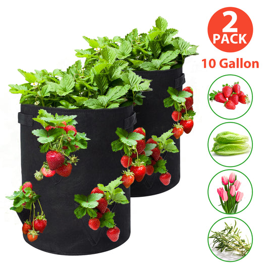 Set of 2 Tvird Strawberry Planting Bags - 10 Gallon Premium Fabric Pots for Breathable and Efficient Plant Growth