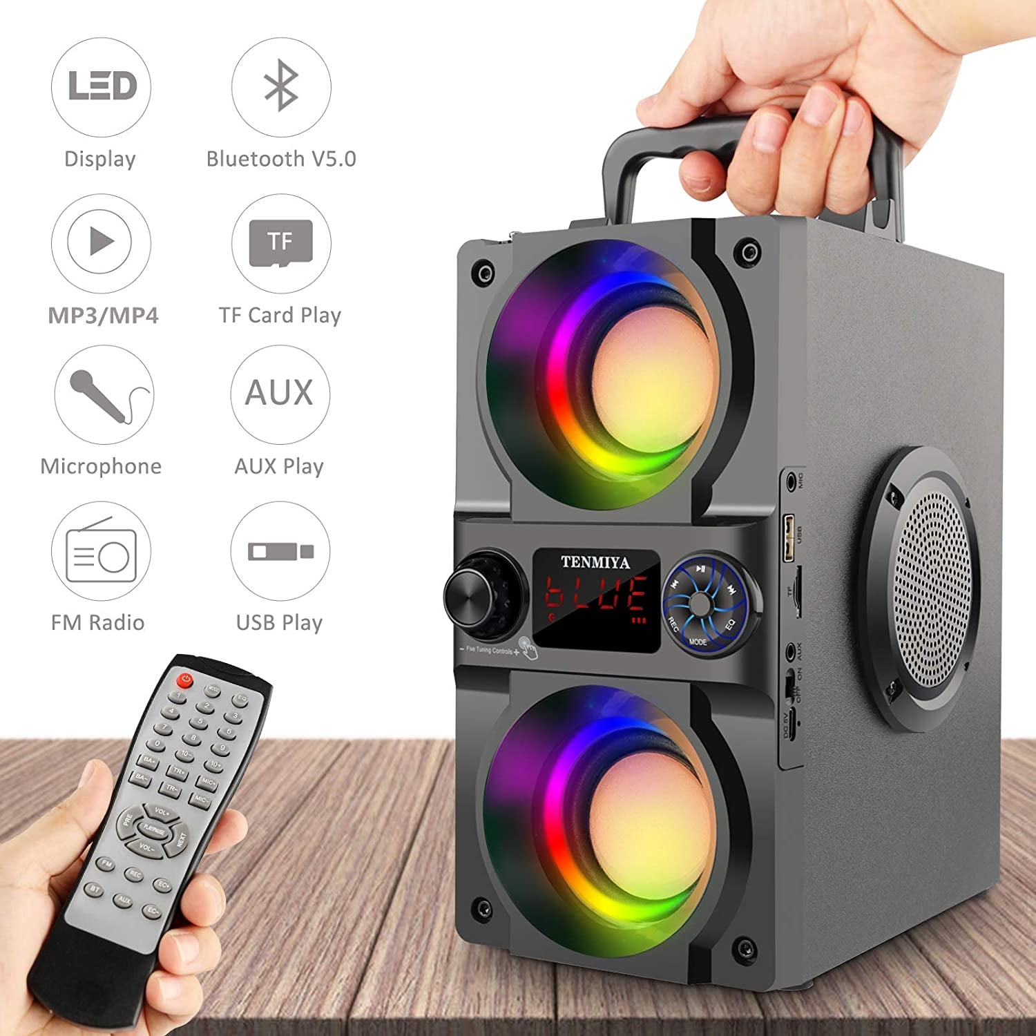 High-Quality Portable Bluetooth Speaker with Colorful Lights, Powerful Subwoofer, FM Radio, MP3 Player, Bluetooth 5.0, and Loud Stereo Sound for Home, Outdoor, Party, and Camping