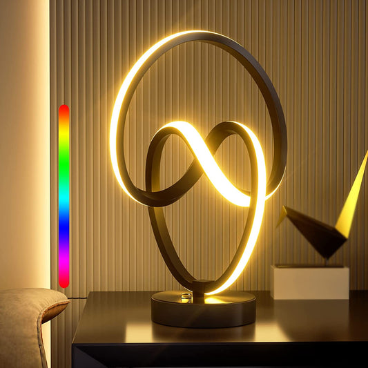 Contemporary Table Lamps, RGB Touch Dimmable Bedside Lamp, LED Spiral Lamp for Bedroom, Unique Lamps with 10 Lighting Modes, Stylish Décor for Bedroom Living Room Office, Ideal for Holiday Gifts