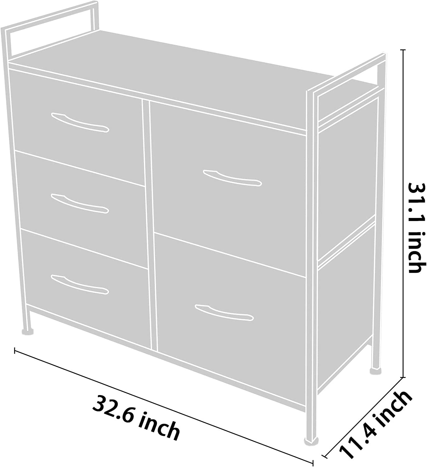 Sturdy Steel Frame Storage Tower with WoodTop, Easy-Pull Fabric Bins, Organizer Unit, Dark Grey 3-5