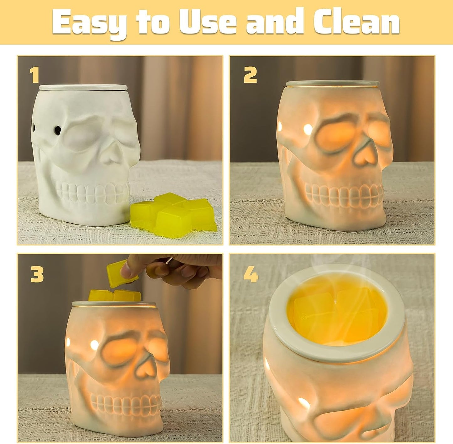 Resurgent Skull Ceramic Electric Wax Melt Warmer - Home Fragrance Oil Diffuser for Home Decor, Office, and Living Room, Ideal Gifts, Includes Two Bulbs