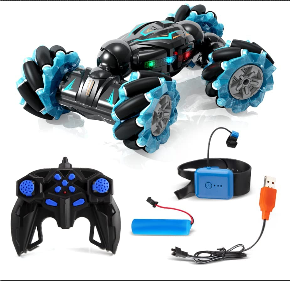 RC Stunt Car - 2.4Ghz 4WD Remote Control Gesture Sensor Off-Road Vehicle with 360° Flips, Double-Sided Rotating, Lights & Music for Boys & Girls
