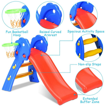 Indoor Kids Plastic Folding Slide with Basketball Hoop - 2 Step