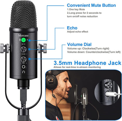 USB Condenser Microphone for Computer, Mac, Smartphone, Ps4 and PS5, ASMR Mic with Noise Cancelling and Reverb, for Recording, Singing, Gaming, Podcasts, Youtube, Tiktok