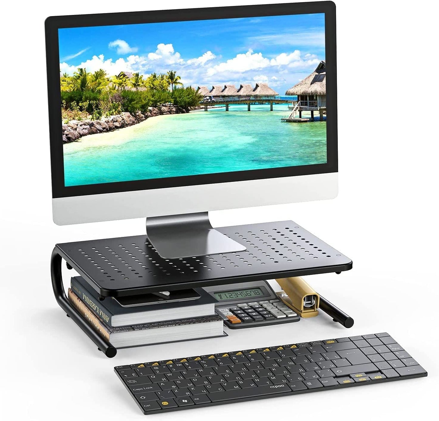 Elevated Monitor Stand with Ventilated Metal Construction for Computer, Laptop, Desk, Printer - 14.5" Platform, 4" Height