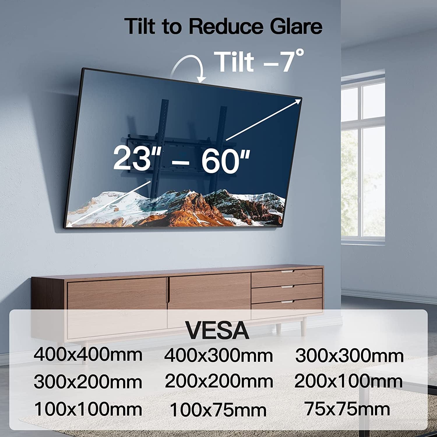 Tilting TV Wall Mount Bracket Low Profile for Most 23-60 Inch LED LCD OLED, Plasma Flat Screen Tvs with VESA 400X400Mm Weight up to 115Lbs, Fits 16" Wood Stud