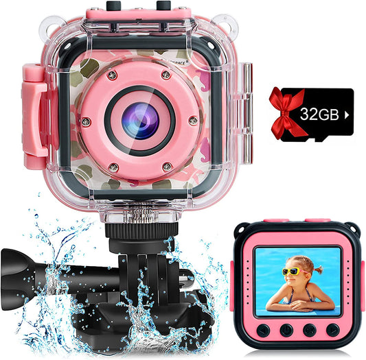 Waterproof Kids Camera - High Definition Digital Video Camcorder for Children, Gift for Girls, Ages 3-14, Perfect for Underwater Adventures and Pool Fun