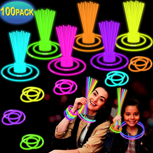 8-Inch 100-Count Fourth of July Glow Sticks Party Pack with Accessories for DIY Bracelets and Necklaces - Patriotic Party Supplies and Decorations for Fourth of July, Weddings, Camping, and Games