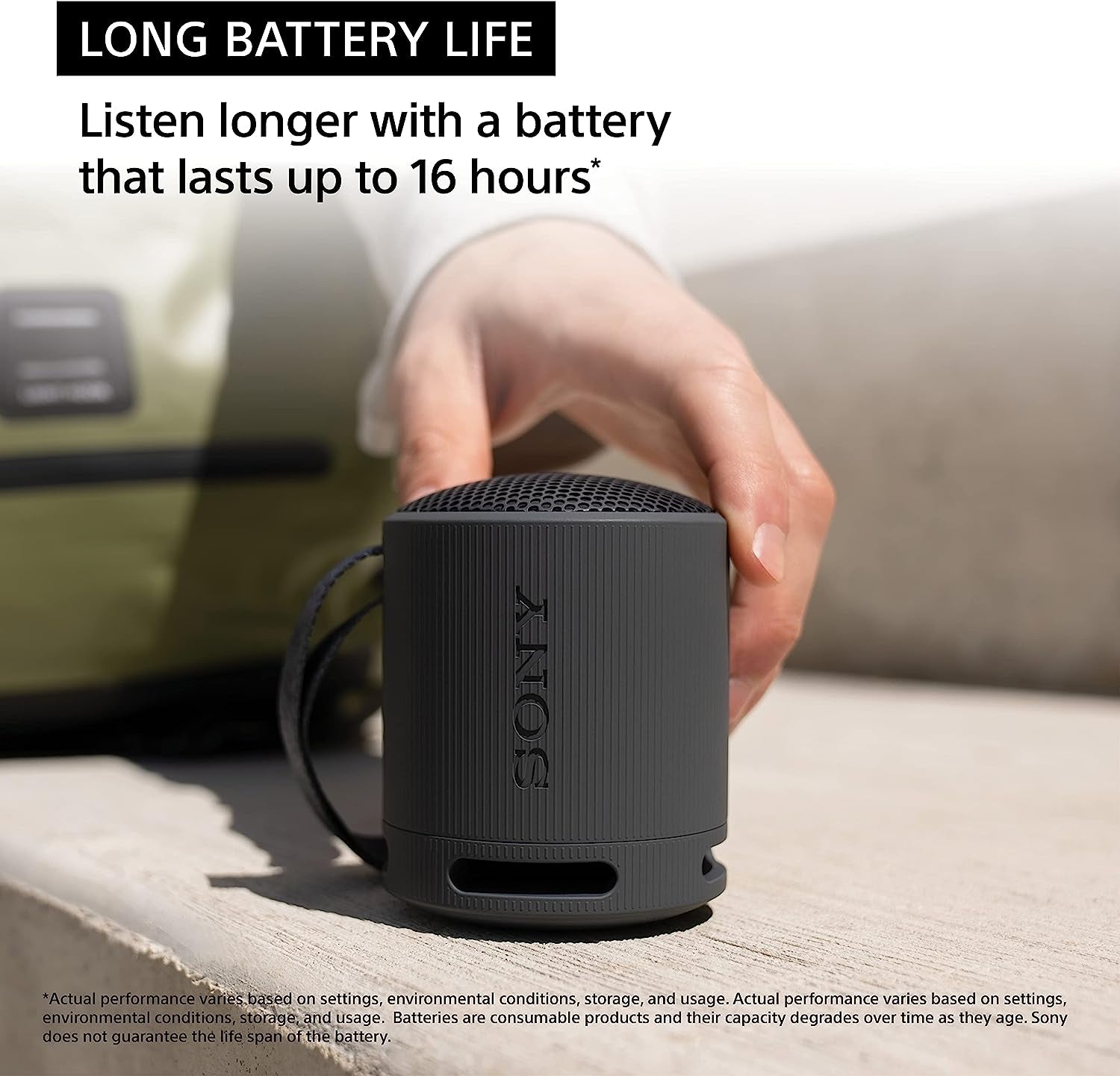 SRS-XB100 SONY Wireless Bluetooth Portable Speaker with IP67 Waterproof & Dustproof, Long Battery Life, Versatile Strap, and Hands-Free Calling - Black