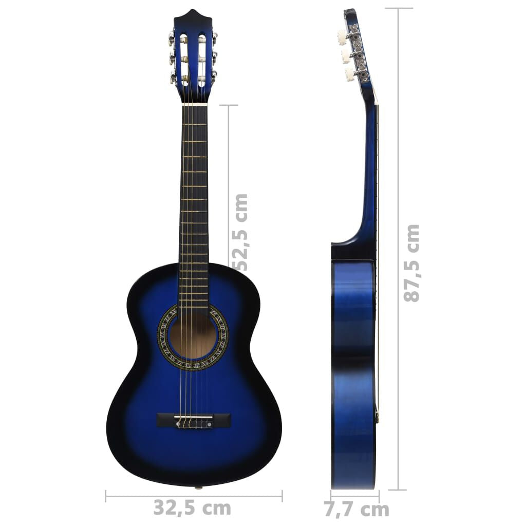  8-Piece Classical Guitar Beginner Set in Blue - 1/2 Size (34 inches)