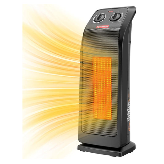 18-Inch Tower Heater - 1500W Ceramic Electric Heater - Thermostat, 3 Modes, Tip-Over Protection, 60° Oscillation 