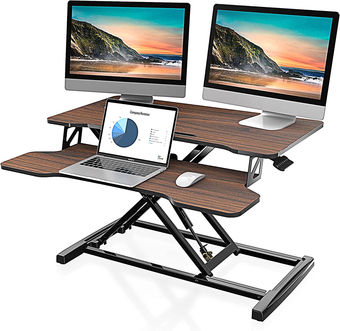 32" Wide Height Adjustable Standing Desk - Sit to Stand Converter for Laptops and Dual Monitors - Brown