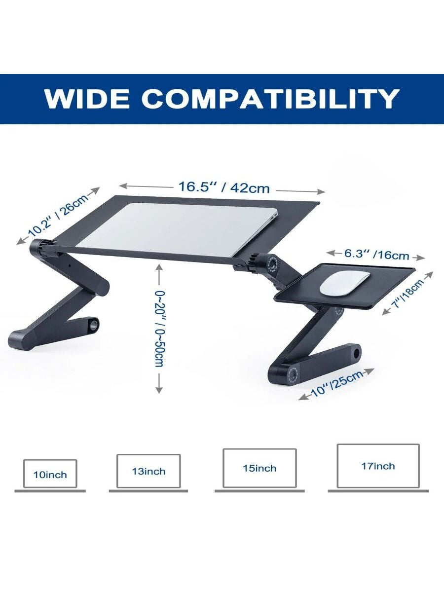 Adjustable Laptop Stand with USB Cooling Fans; Aluminum Lap Workstation Desk - Mouse Pad and Foldable Design; Ideal for Bed, Sofa, and Cook Book Stand