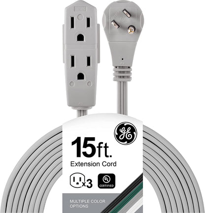 15 Ft Power Cable Indoor Extension Cord with 3 Grounded Outlets, UL Listed - 1 Pack, Gray 