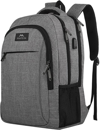 Durable Travel Laptop Backpack with Anti-Theft Features, USB Charging Port, and Water-Resistant Design, Fits 15.6 Inch Notebook - Grey"